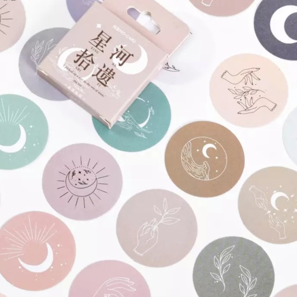 Boho Stickers Planet Moon Symbol. 1 Box 45 Pieces